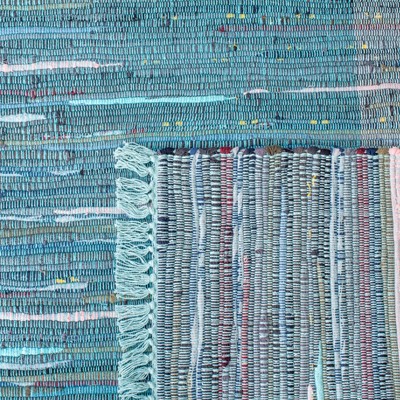 Light Blue and Gray Handwoven Round Cotton Area Rug