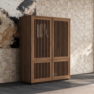 Luck Live 34.84 inch storage corner cabinet in walnut color. - 1 of 4