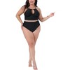 Agnes Orinda Women's Plus Size Halter Ruched Polka Dots High Waisted 2 Piece Swimsuit Tankini Set - 3 of 4