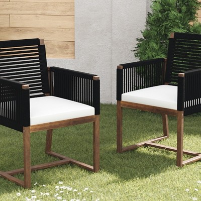Durable Acacia Wood Outdoor Armchairs with Handwoven Rope Back & Arms, Washable Cushions, and Water-Resistant Fabric – Set of 2-Coolbibila