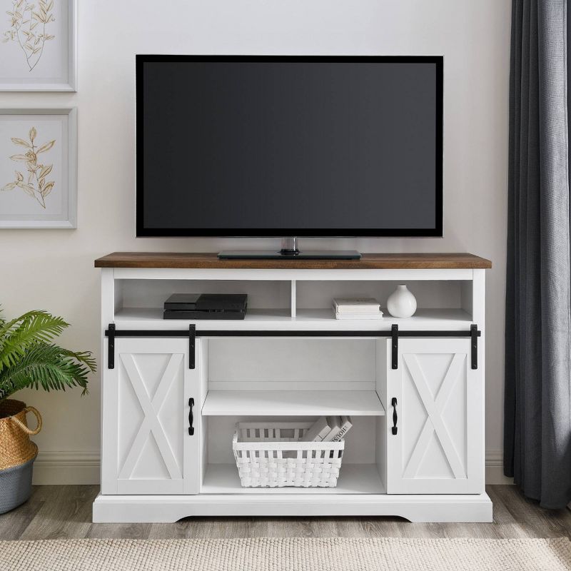 Transitional Sliding Barndoor Highboy TV Stand for TVs up to 58" - Saracina Home, 5 of 26