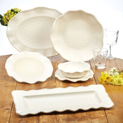 Cream Beaded Ruffled Rim Melamine Dessert Bowls, Set of 4
