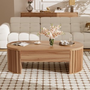 47.2'' Oval Lift-Top Coffee Table with Storage, MDF Wood Center Table with Hidden Compartment for Living Room - Cuddlewood - 1 of 4