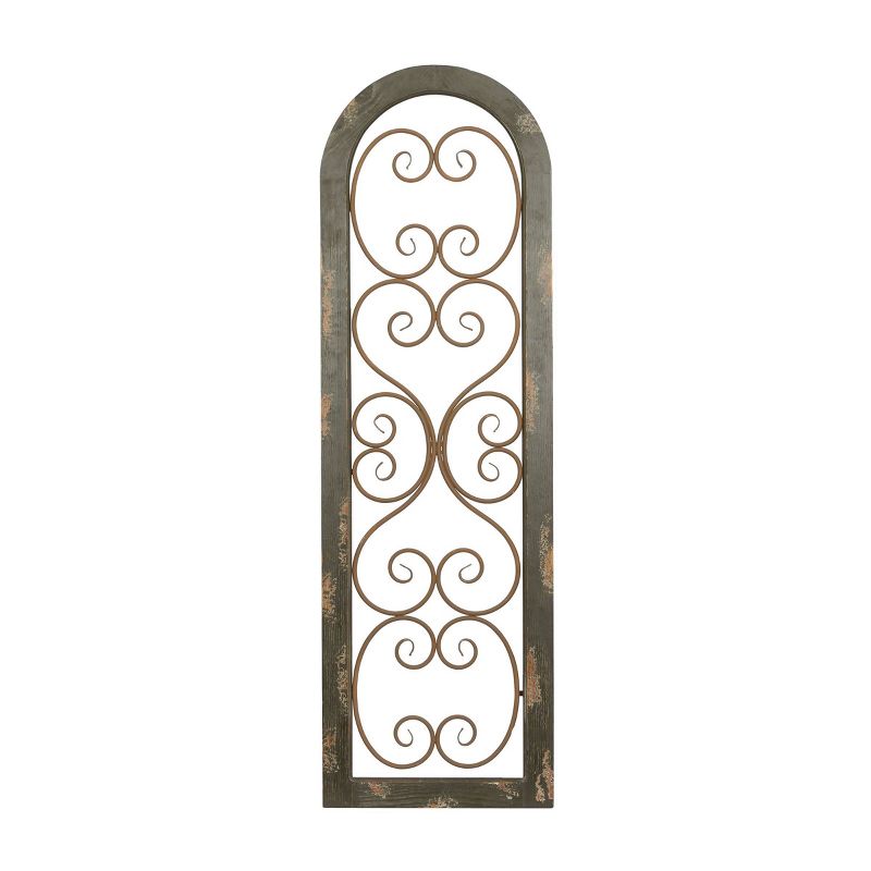 Wood Scroll Arched Window Inspired Wall Decor with Metal Scrollwork Relief Brown - Olivia &#38; May, 4 of 9