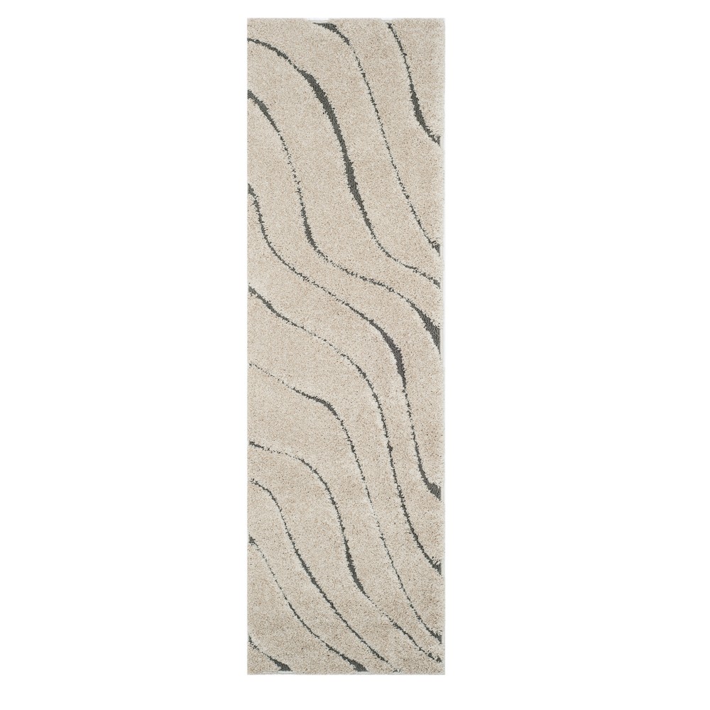 2'3inx7' Runner Wave Loomed Rug Cream/Dark Gray - Safavieh