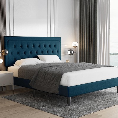 Allewie Button Tufted Platform Bed Frame/ Fabric Upholstered Bed Frame with Adjustable Headboard/ Wood Slat Support/Mattress Foundation