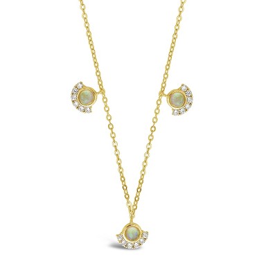 SHINE by Sterling Forever Sterling Silver Half Halo Opal Pendant Necklace