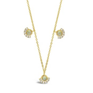 SHINE by Sterling Forever Sterling Silver Half Halo Opal Pendant Necklace - 1 of 2