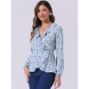 INSPIRE CHIC Women's Floral Print V Neck Tie Waist Ruffle Neck Chiffon Wrap Shirt - 3 of 4