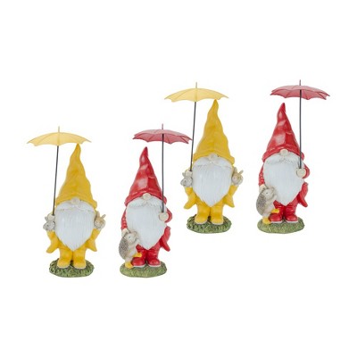Whimsical Multicolor Resin Garden Gnomes with Umbrellas, Set of 4