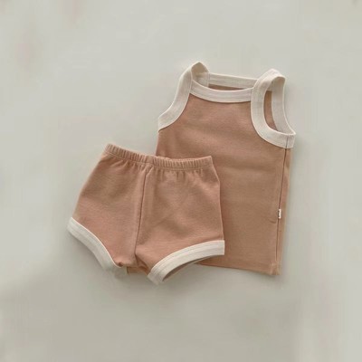MyKids-USA Baby Girl Solid Color Thin Style Pure Cotton Vest Combo Shorts 2 Pieces Sets Home Clothes