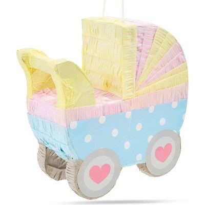 Baby Carriage Pinata for Boy or Girl Baby Shower, Gender Reveal Party Supplies and Decorations, Small 11.5 x 12.25 inches