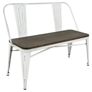 Oregon Industrial Farmhouse Dining/Entryway Bench - Vintage White Metal/Expresso Bamboo - Lumisource - 1 of 4