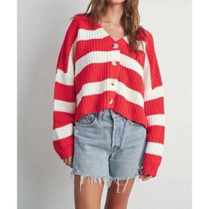 Women's Red Striped Cardigan - Buttermelon - 1 of 3
