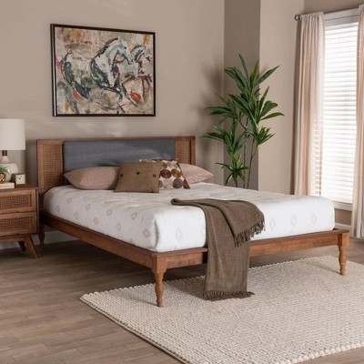 Baxton Studio Eliseo Fabric and Wood Platform Bed Dark Gray/Walnut Brown