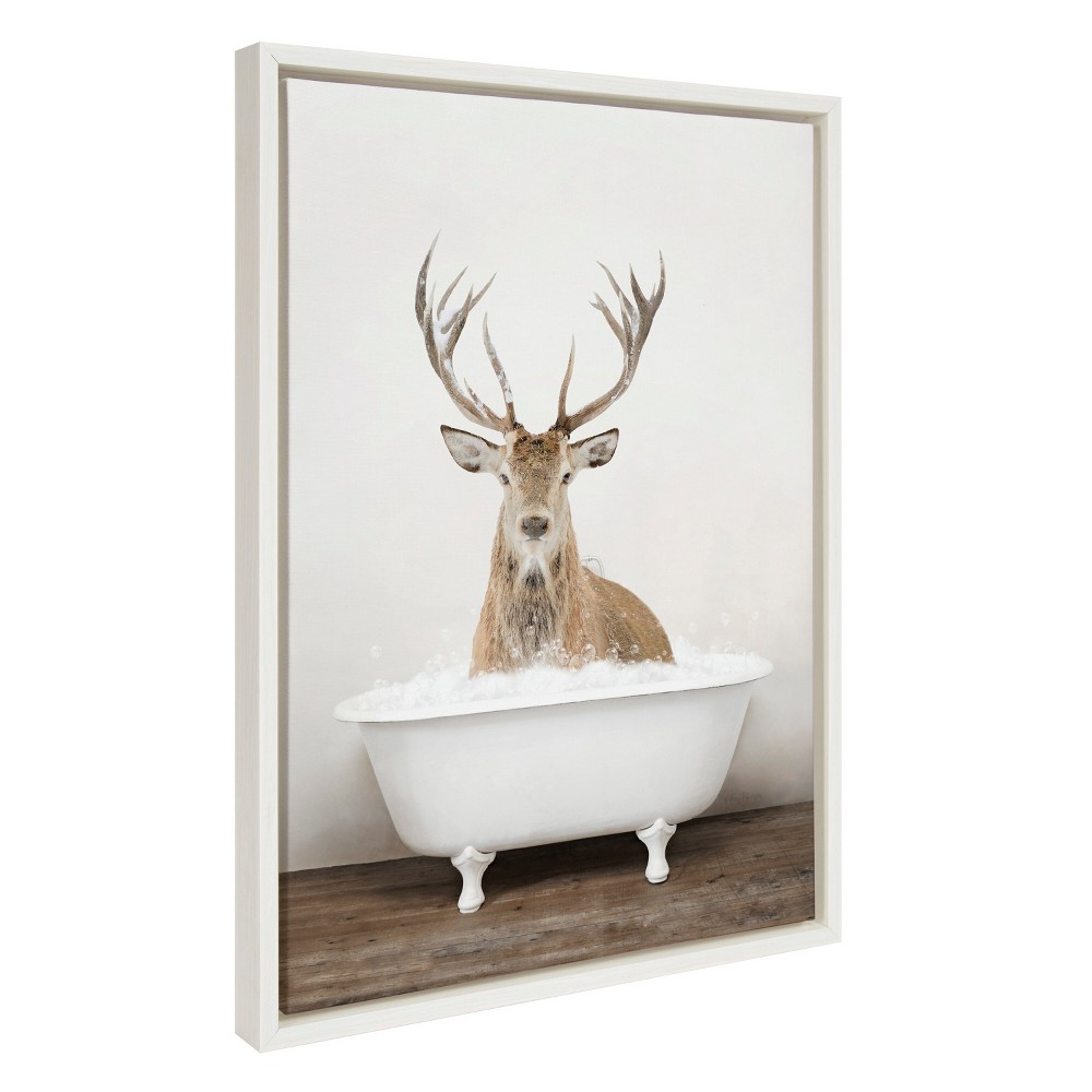 Photos - Other Decoration 18" x 24" Sylvie Male Deer in Rustic Bath Framed Canvas by Amy Peterson White - Kate & Laurel All Things Decor