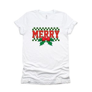 Simply Sage Market Women's Merry Checkered Mistletoe Short Sleeve Graphic Tee - 1 of 4