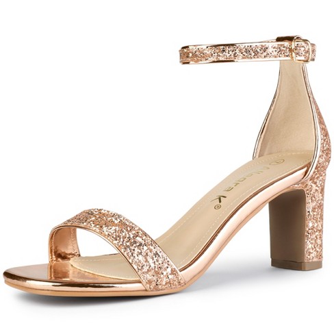 Rose Gold Chunky Heel Sandals For Women Ankle Strap Thick Heel Shoes Single  Strap Concise Nightclub High Heels Pumps Free Ship - Women's Sandals -  AliExpress