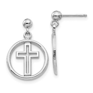 Black Bow Jewelry 12mm Eternal Life Cross Dangle Post Earrings in 14k White Gold - 1 of 4