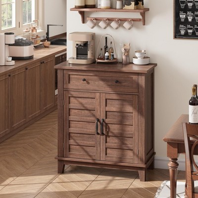 Coucheta 2-Pack Farmhouse Coffee Bar Cabinet, Wooden Storage with 2-Door & Adjustable Shelf (Color: Brown)