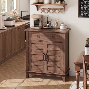 Coucheta 2-Pack Farmhouse Coffee Bar Cabinet, Wooden Storage with 2-Door & Adjustable Shelf (Color: Brown) - 1 of 4