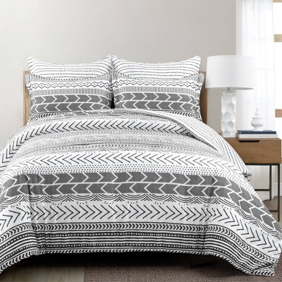 Full/queen 5pc Farmhouse Yarn Dyed Striped Comforter Set Gray/white - Lush  Décor : Target