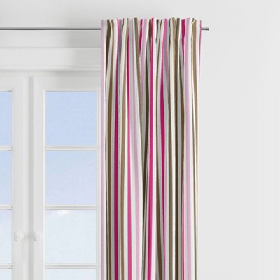 Bacati - Mod Stripes Pink Beige Brown Cotton Printed Single Window Curtain Panel
