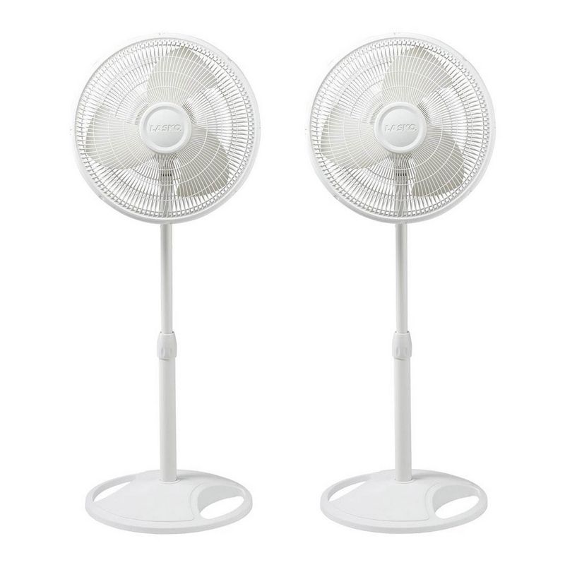 Lasko 16 Inch Oscillating Adjustable Tilting Pedestal Stand Fan, White (2 Pack), 1 of 7