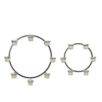 Melrose Set of 2 Modern Circle Wall Mounted Black Metal Votive Candle Holders 18"