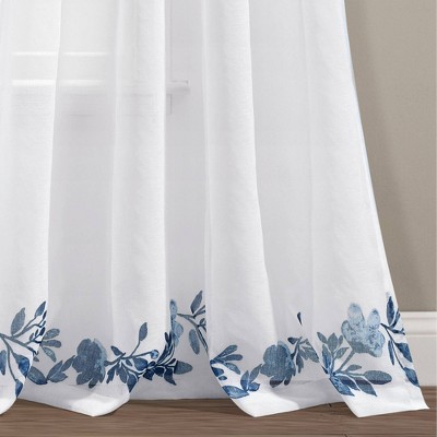Extra Long White Sheer Polyester Floral Rod Pocket Drapes