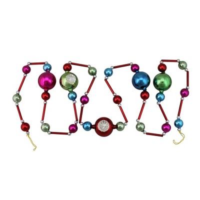 Northlight 92" Red and Silver Glass Bead with Retro Reflector Ornament Christmas Garland