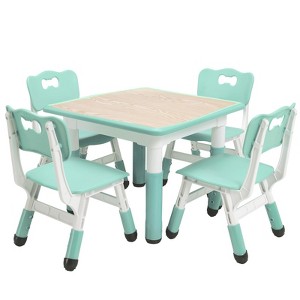 Kids Table and Chairs Set, Height Adjustable Desk with 4 Seats，Arts & Crafts Table,Graffiti Desktop, Non-Slip Legs - 1 of 4