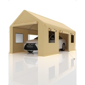 10x20 Ft Carport, Car Port with 180g PE Tarp, Roll-Up Doors, and 4 Windows, for Sedans, Bass Boats, Motos, ATVs, and SUVs - 1 of 4