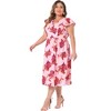 Agnes Orinda Women's Plus Size Ruffle Sleeves Tie Back V Neck Midi A Line Floral Dresses - 3 of 4