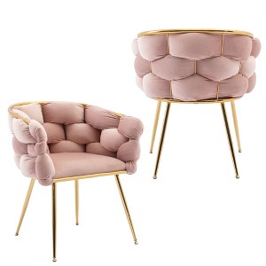 Modern Velvet Upholstered Accent Chairs with Gold Metal Legs, Turquoise Set of 2 Leisure Vanity Chairs for Bedroom - 1 of 4
