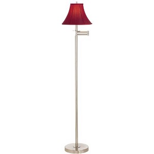 360 Lighting Modern Swing Arm Floor Lamp 60.5" Tall Brushed Nickel Red Silk Dupioni Bell Shade for Living Room Reading Bedroom Office - 1 of 4