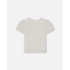 Deux par Deux Girl Organic Cotton Tee with Puff Sleeve Pink Flower on White Background - 3 of 4