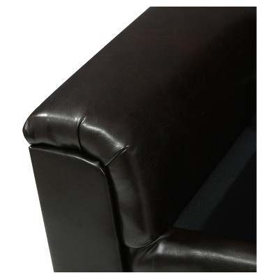 Brown Tufted Faux Leather Storage Ottoman Bench with Armrests
