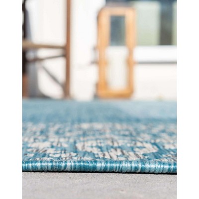 Aqua Blue Synthetic 8' x 11' Flat Woven Outdoor Rug