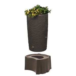 Good Ideas Impressions 65 Gallon Palm Trunk Rain Saver with 2 Spigots and Rain Wizard Rain Barrel Stand to Add Room for Buckets, Oak - 1 of 4