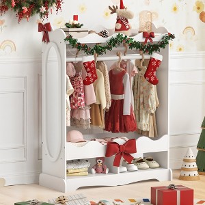 Arceso Double Rods Kids Dress Up Storage with Full-Length Mirror, Kids Wardrobe Closet with 3 Hooks, Open Hanging Toddler Dress Up Rack - 1 of 4