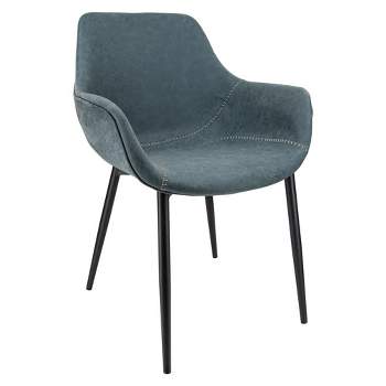 LeisureMod Markley Leather Dining Chair With Metal Legs and Arms