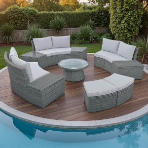 10-Piece Outdoor Rattan Modular Sectional Sofa Set with Coffee Table, Storage Box, Side Tables - 1 of 4