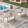 Modern Acacia Wood Club Chairs,Cream Fabric Cushion Patio Club Chair,Double Sided Woven Backrest Solid Acacia Wood Garden Chair-Coolbibila - 3 of 4