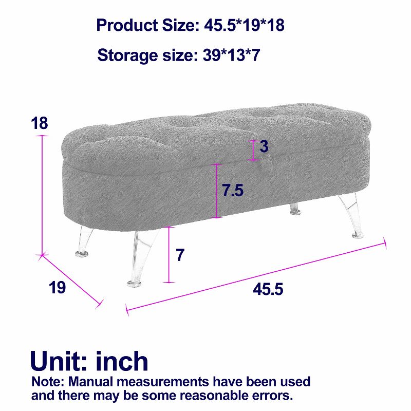 45.5" Teddy Storage Bench with Safety Hinges for Bedrooms, Living Rooms and Entryways - ModernLuxe, 4 of 14