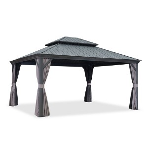PURPLE LEAF Outdoor Gazebo Aluminum Frame Galvanized Steel Double Roof Patio Hardtop Gazebo with Curtains and Netting for Patio Lawn and Garden - 1 of 4