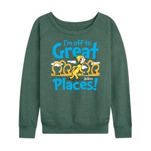Women's - Dr. Seuss - I'm Off To Great Places Lightweight French Terry Wide Neck Long Sleeve Shirt - 1 of 4