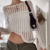 Women Mesh Crochet Crop Top Long Sleeve Hollow Out Cropped Knit Sweater Bikini Beach See Through Cover Ups - 2 of 4