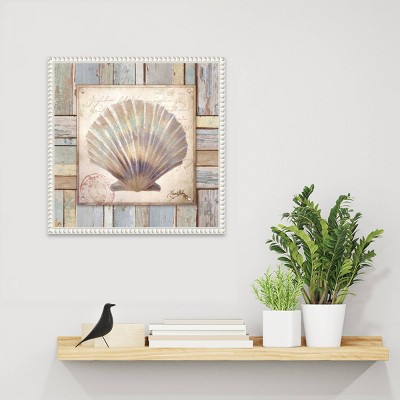 16"x16" Beaded White Framed Nautical Shell Canvas Print