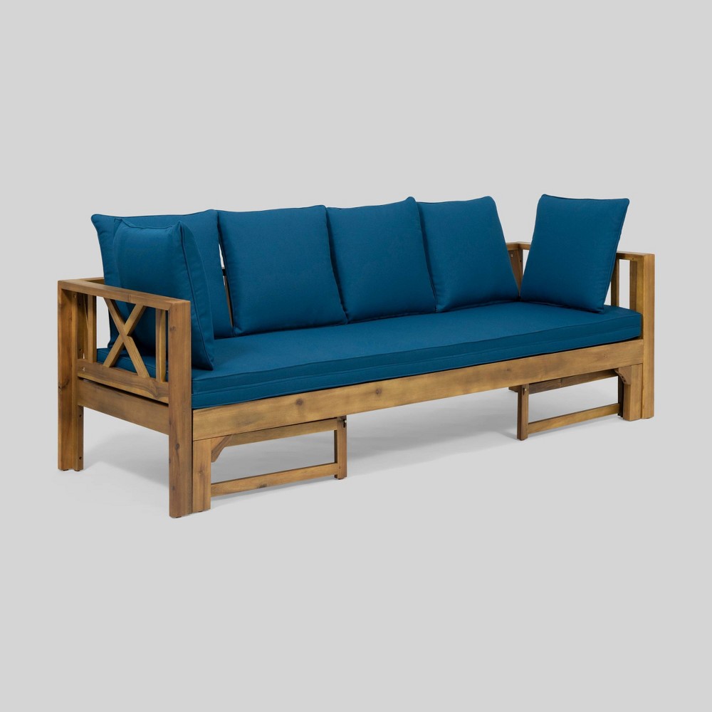 Long Beach Acacia Wood Extendable Patio Daybed Sofa Teak - Christopher Knight Home: Outdoor Couch with Weather-Resistant Frame